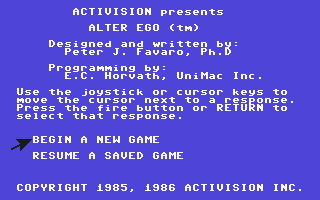 Alter Ego screenshot 2 for Commodore 64
